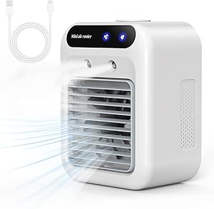 Aire Acondicionado Portatil, Mini USB Ventilador, Enfriador de Aire, Aire Humidificador Portátil Silencioso, 2Velocidades de Ventilador, 2 Modos de Nebulización, Adecuado para Hogar, Oficina