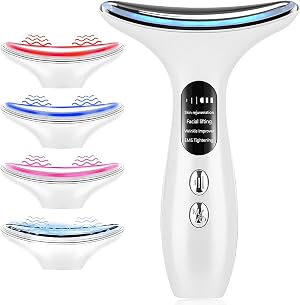 Masajeador Facial, 4 Modos Masajeador Facial Electrico, 4 en 1 Masajeadores Faciales, 40-45&deg;C Masajeador y Estimulador Facial, EMS Masajeador Facial Reafirmante, Para Reafirmar el Cuello y el Rostro