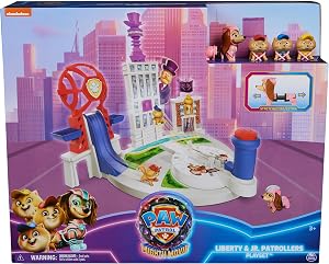 Paw Patrol: La pel&iacute;cula de cine Mighty Liberty + Junior Patrollers con Liberty, Micro, Nano y Mini, incluye torre de juego y catapulta de lanzamiento, juguete adecuado para ni&ntilde;os a partir de 3 a&ntilde;os