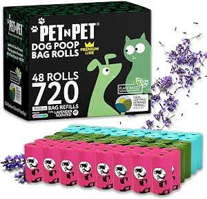 PET N PET Bolsas para excrementos de perro con aroma a lavanda, 720 unidades, bolsas para excrementos de base biol&oacute;gica al 38% certificadas por USDA para perros